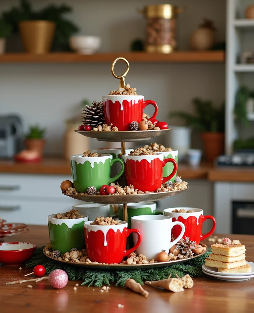 Transform Your Kitchen with 19 Christmas Island Decor Ideas That'll Wow Your Guests! - 9. Colorful Holiday Mugs