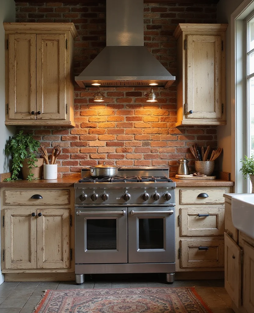 Transform Your Kitchen with These 19 Brick Backsplash Ideas (You Won't Believe #12!) - 10. Rustic Farmhouse Brick