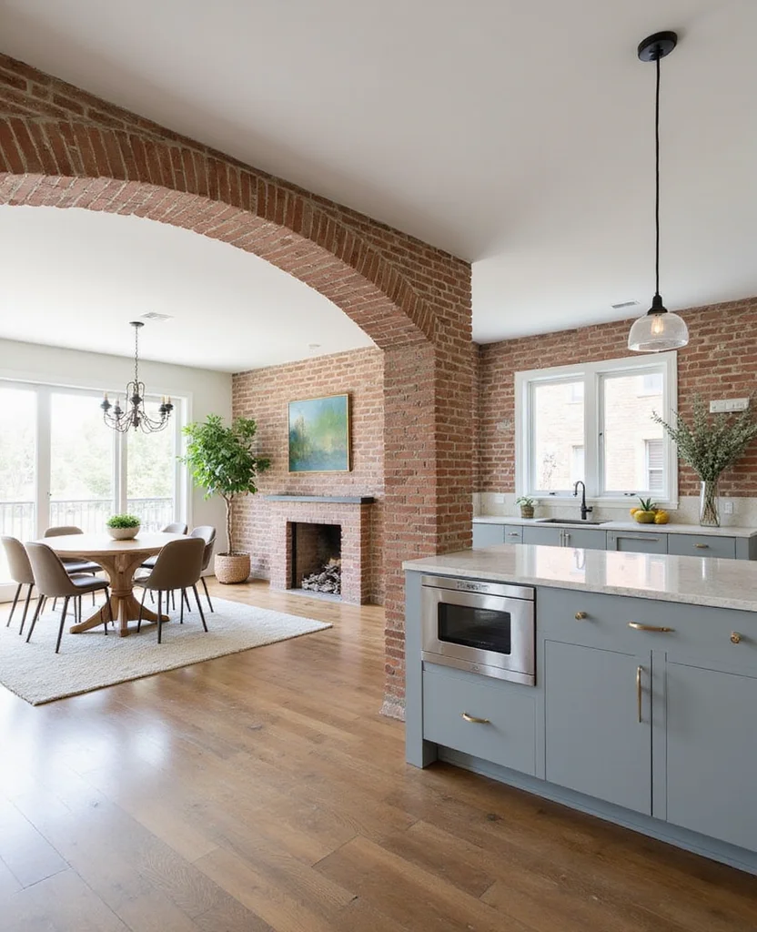 Transform Your Kitchen with These 19 Brick Backsplash Ideas (You Won't Believe #12!) - 14. Open Concept Brick