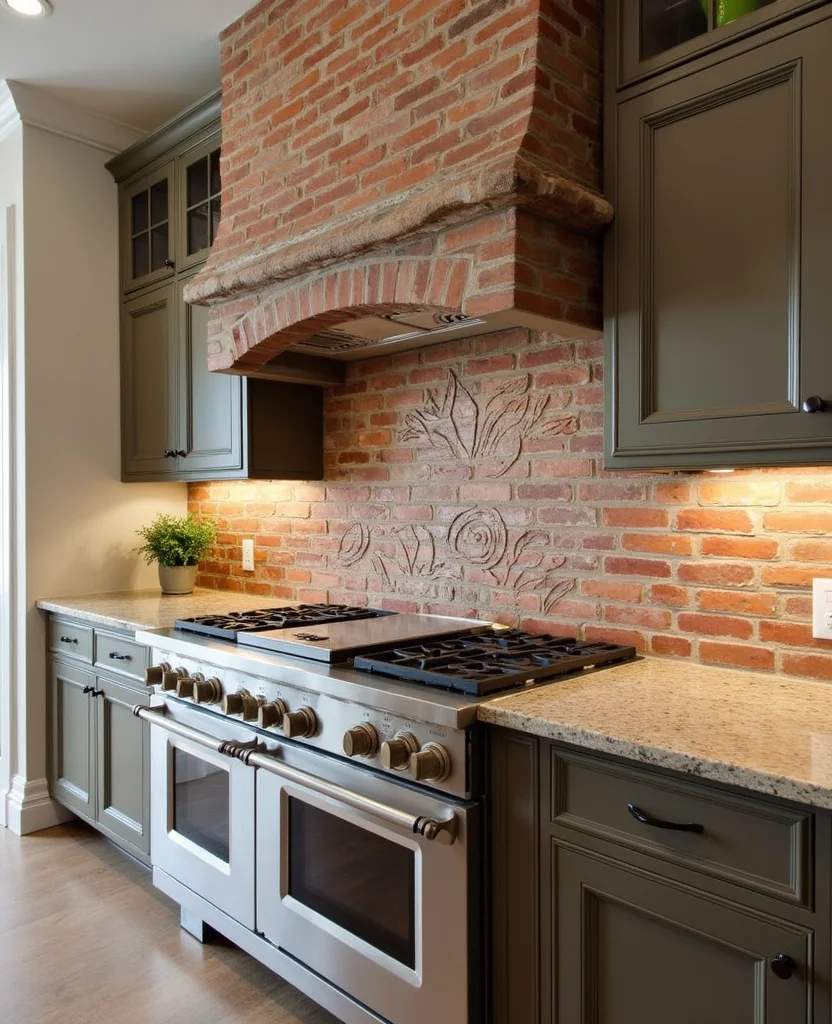 Transform Your Kitchen with These 19 Brick Backsplash Ideas (You Won't Believe #12!) - 18. Brick Backsplash with Decorative Inserts