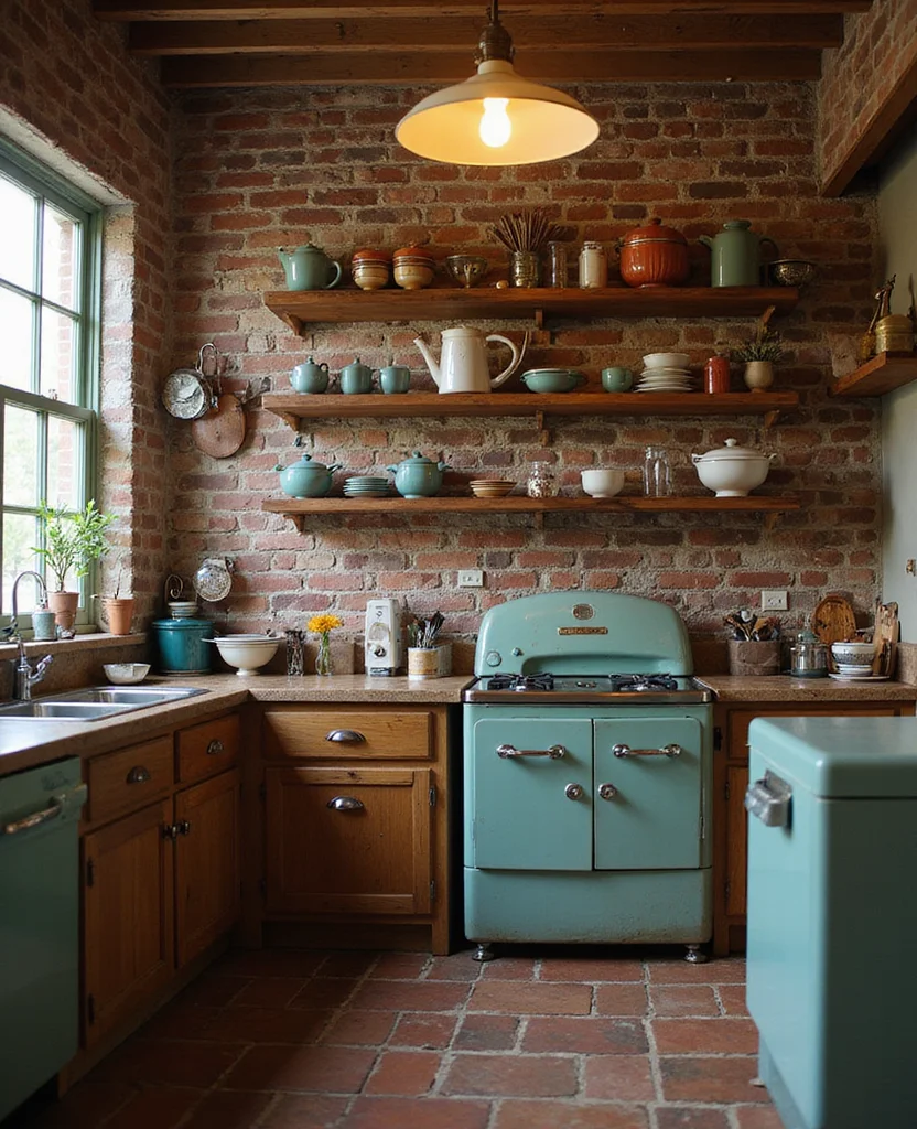 Transform Your Kitchen with These 19 Brick Backsplash Ideas (You Won't Believe #12!) - 4. Vintage Inspired Brick