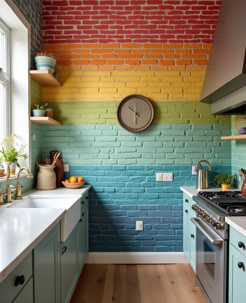 Transform Your Kitchen with These 19 Brick Backsplash Ideas (You Won't Believe #12!) - 8. Colorful Brick Backsplash