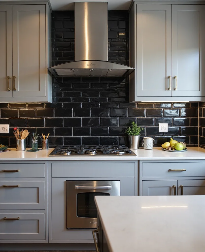 Transform Your Kitchen with These 19 Brick Backsplash Ideas (You Won't Believe #12!) - 9. Sleek Black Brick