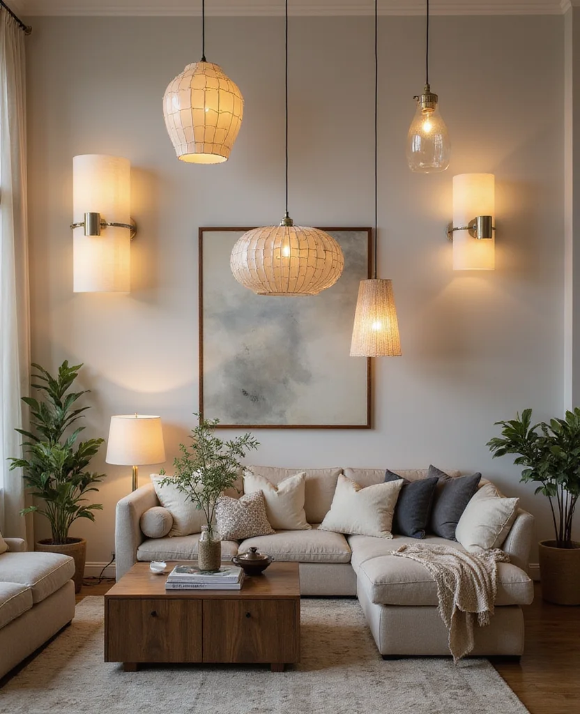 Transform Your Space: 19 Afrohemian Living Room Ideas That Will Inspire You! 18 Transform Your Space: 19 Afrohemian Living Room Ideas That Will Inspire You! - 17. Layered Lighting