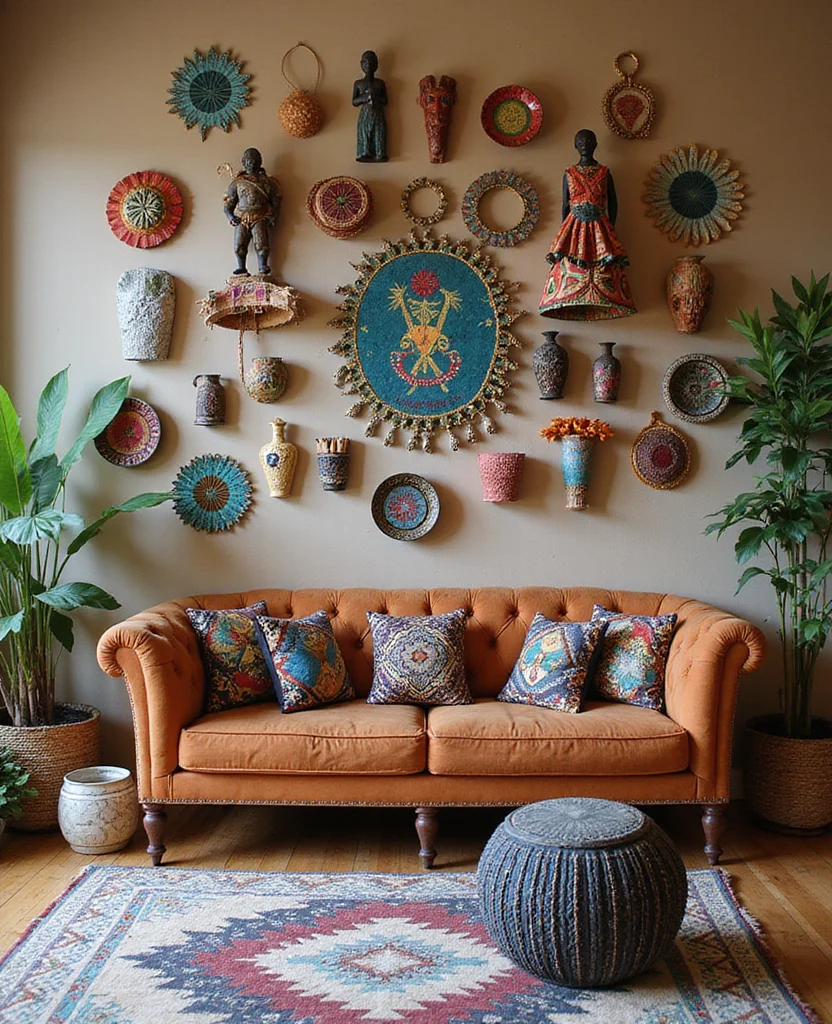 Transform Your Space: 19 Afrohemian Living Room Ideas That Will Inspire You! 4 Transform Your Space: 19 Afrohemian Living Room Ideas That Will Inspire You! - 3. Handmade Art and Decor