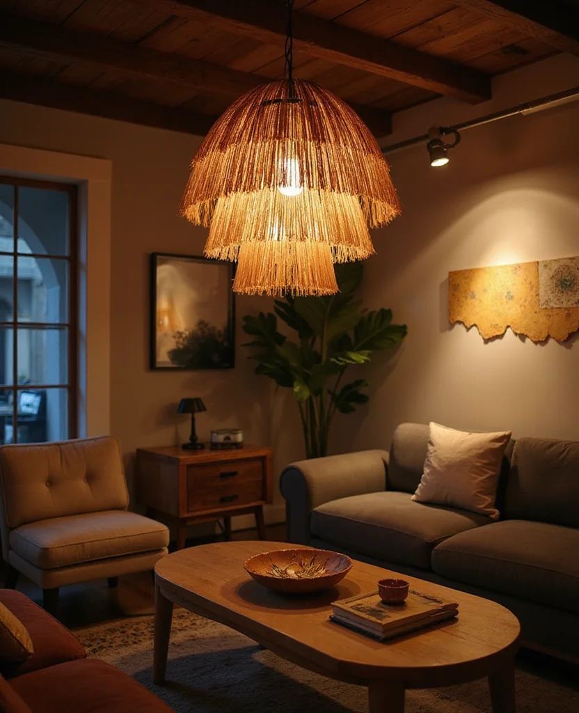 Transform Your Space: 19 Afrohemian Living Room Ideas That Will Inspire You! 5 Transform Your Space: 19 Afrohemian Living Room Ideas That Will Inspire You! - 4. Statement Lighting