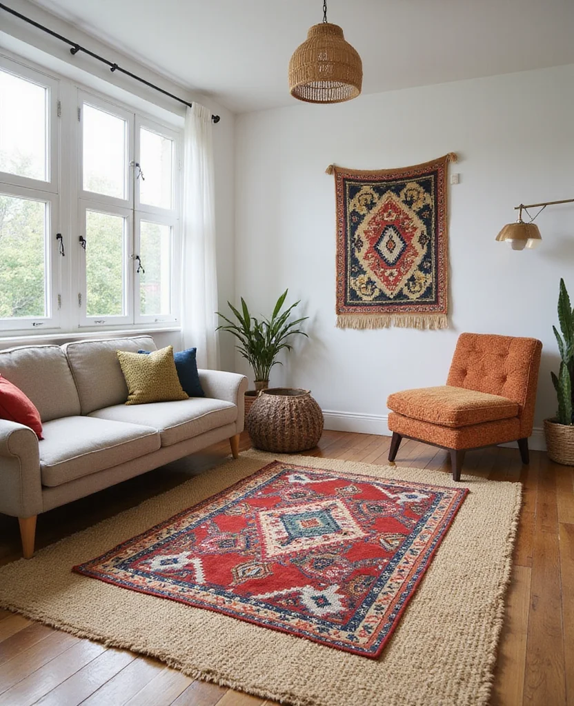 Transform Your Space: 19 Afrohemian Living Room Ideas That Will Inspire You! 9 Transform Your Space: 19 Afrohemian Living Room Ideas That Will Inspire You! - 8. Layering Rugs