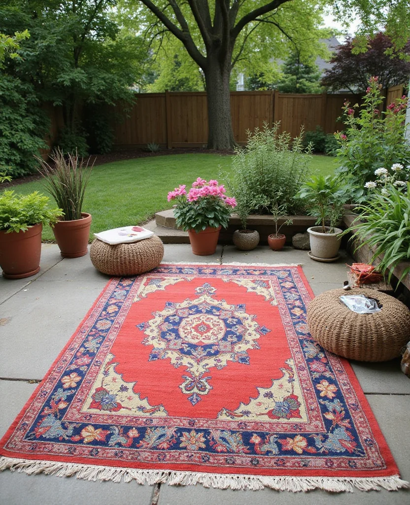 Transform Your Space: 19 California Backyard Ideas That'll Wow Your Guests (Wait Until You See #12!) - 15. Colorful Outdoor Rugs