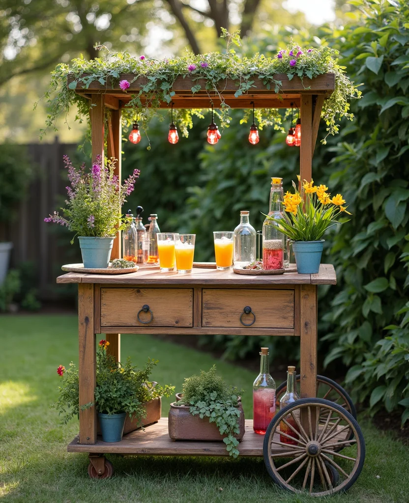 Transform Your Space: 19 California Backyard Ideas That'll Wow Your Guests (Wait Until You See #12!) - 8. Rustic Bar Cart Station