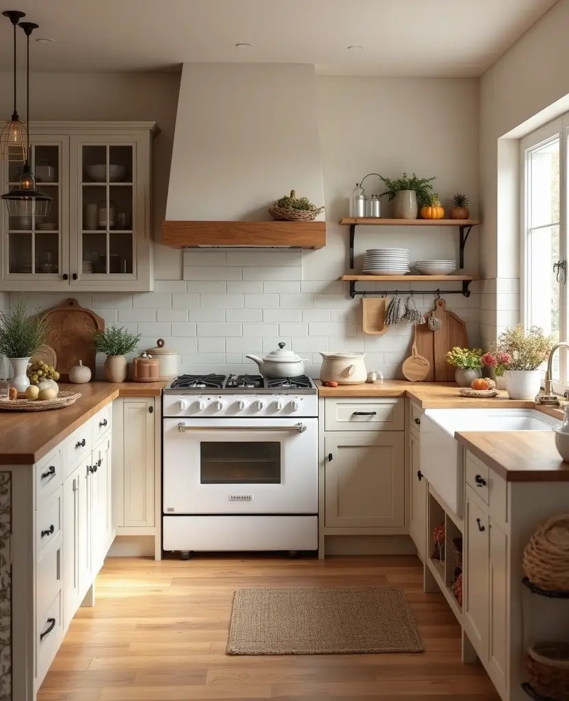 Transform Your Space: 19 Cozy Farmhouse Kitchen Designs with Festive Touches! - 14. Warm Color Schemes