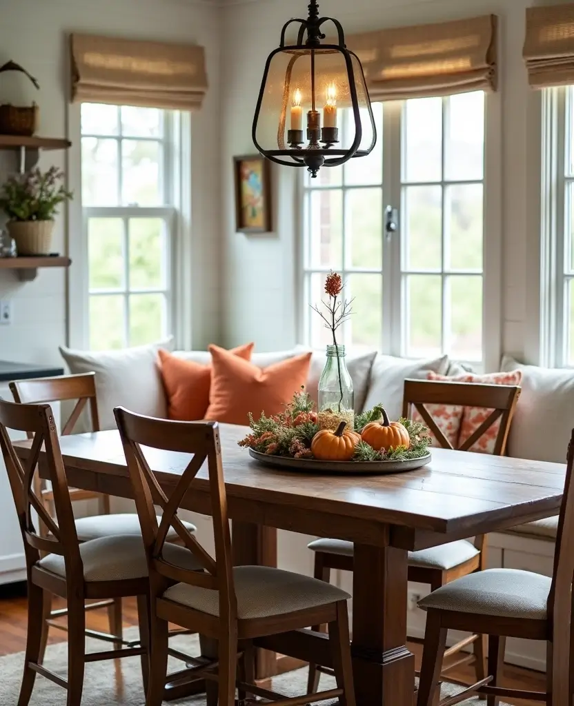 Transform Your Space: 19 Cozy Farmhouse Kitchen Designs with Festive Touches! - 15. Inviting Dining Nook