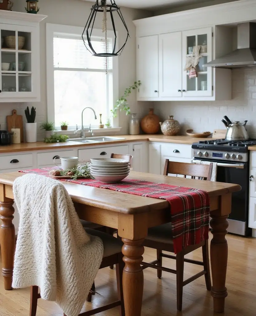 Transform Your Space: 19 Cozy Farmhouse Kitchen Designs with Festive Touches! - 3. Cozy Textiles