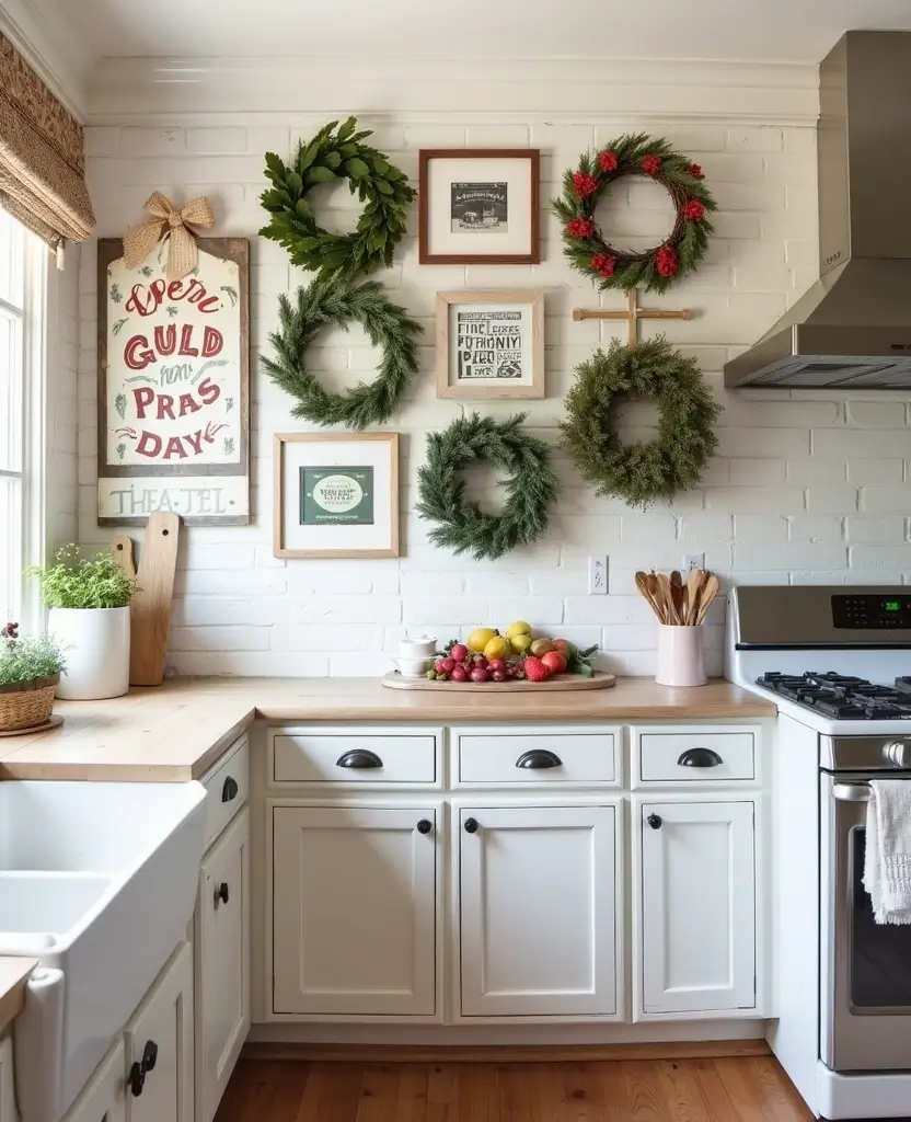 Transform Your Space: 19 Cozy Farmhouse Kitchen Designs with Festive Touches! - 5. Holiday-Inspired Wall Art