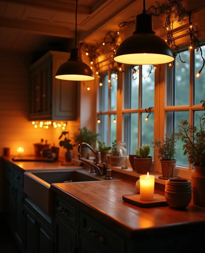 Transform Your Space: 19 Cozy Farmhouse Kitchen Designs with Festive Touches! - 6. Warm Lighting Solutions