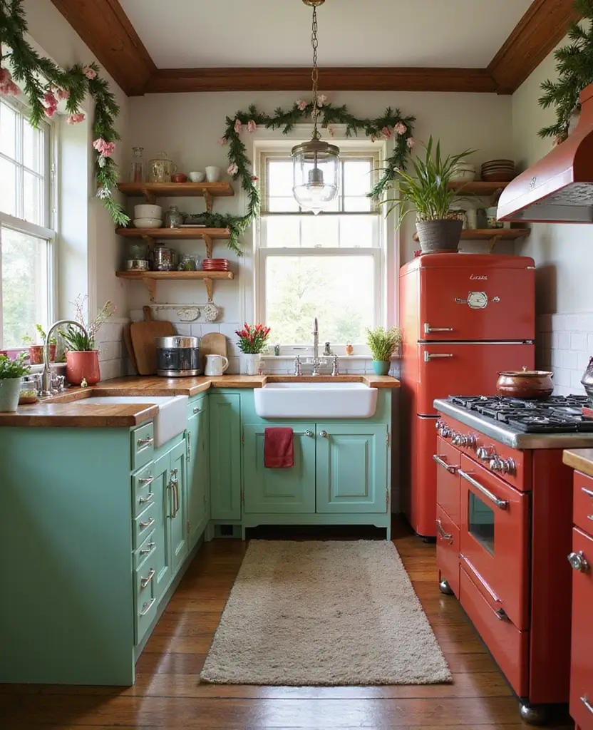 Transform Your Space: 19 Cozy Farmhouse Kitchen Designs with Festive Touches! - 8. Retro Appliances