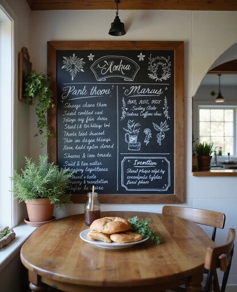 Transform Your Space: 19 Cozy Farmhouse Kitchen Designs with Festive Touches! - 9. Chalkboard Menus