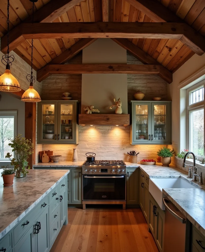 Transform Your Space: 19 Cozy Rustic Kitchen Designs You Can't Resist! - 13. Wooden Beams and Details