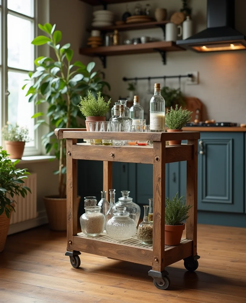 Transform Your Space: 19 Cozy Rustic Kitchen Designs You Can't Resist! - 14. Rustic Bar Carts