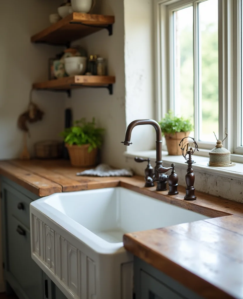Transform Your Space: 19 Cozy Rustic Kitchen Designs You Can't Resist! - 9. Farmhouse Sink Delight