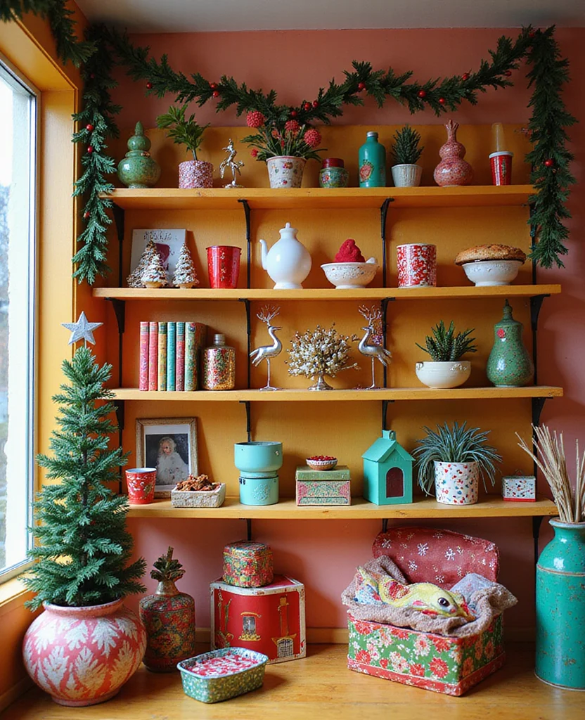 Transform Your Space: 19 Creative Christmas Shelf Decor Ideas You Won't Want to Miss! - 11. Fun and Funky Christmas Vibes