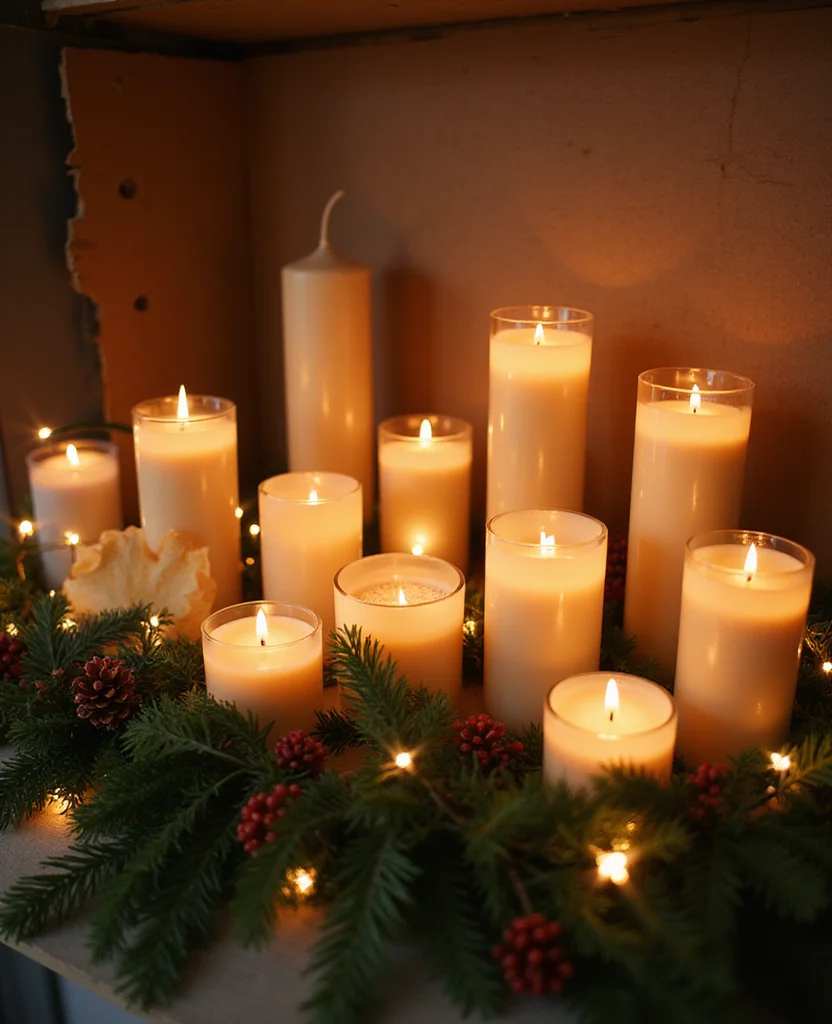 Transform Your Space: 19 Creative Christmas Shelf Decor Ideas You Won't Want to Miss! - 12. Elegant Candle Display