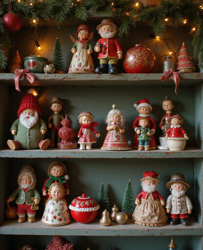 Transform Your Space: 19 Creative Christmas Shelf Decor Ideas You Won't Want to Miss! - 13. Vintage Holiday Collectibles