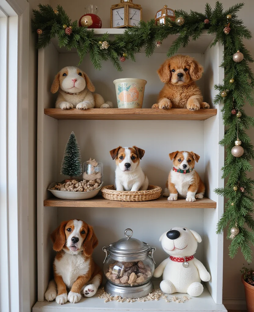 Transform Your Space: 19 Creative Christmas Shelf Decor Ideas You Won't Want to Miss! - 14. Charming Pet-Themed Decor