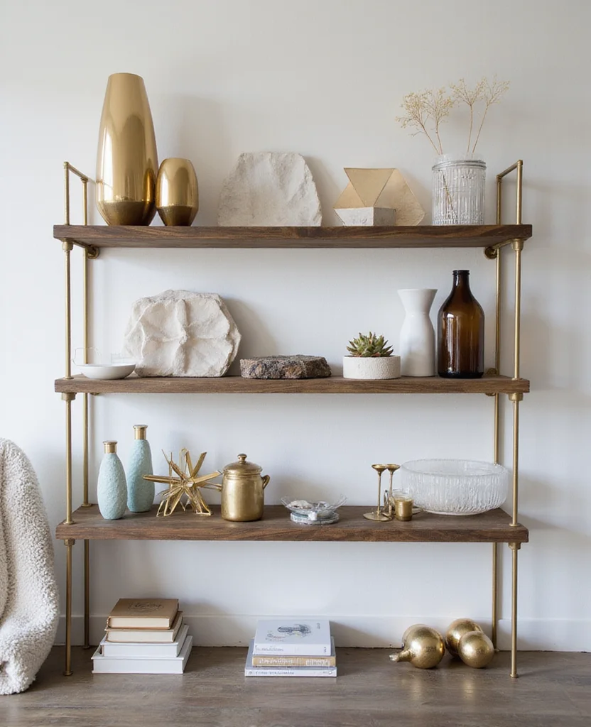 Transform Your Space: 19 Creative Christmas Shelf Decor Ideas You Won't Want to Miss! - 17. Modern Geometric Decor