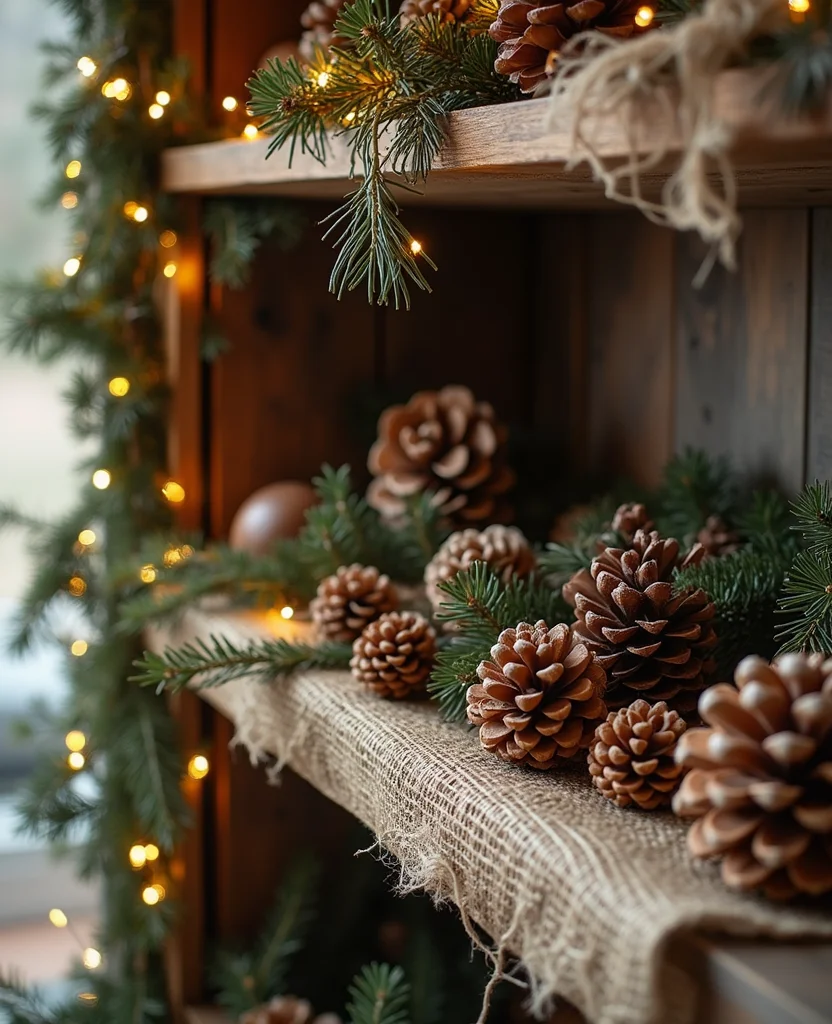 Transform Your Space: 19 Creative Christmas Shelf Decor Ideas You Won't Want to Miss! - 2. Rustic Charm with Natural Elements