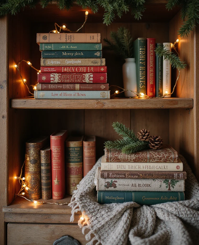 Transform Your Space: 19 Creative Christmas Shelf Decor Ideas You Won't Want to Miss! - 6. Cozy Bookish Christmas