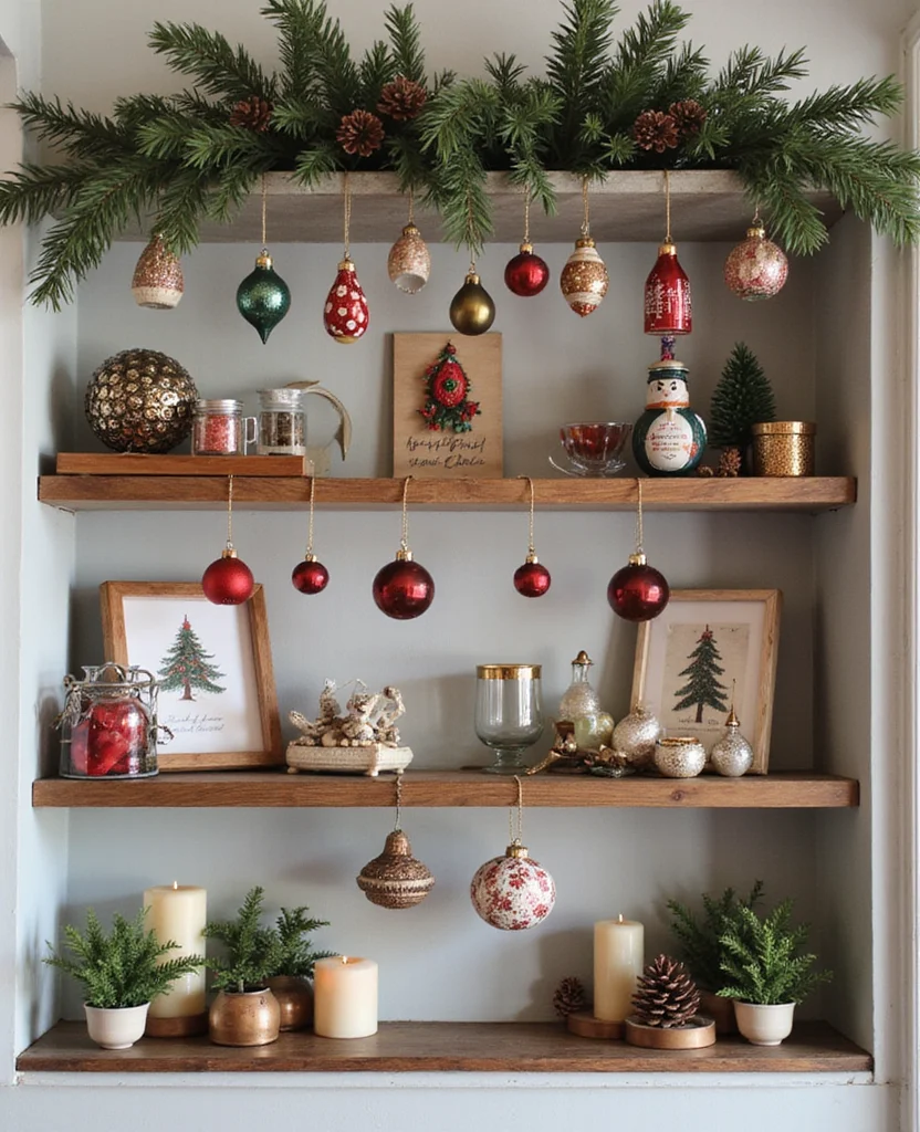 Transform Your Space: 19 Creative Christmas Shelf Decor Ideas You Won't Want to Miss! - 7. Sentimental Ornament Display