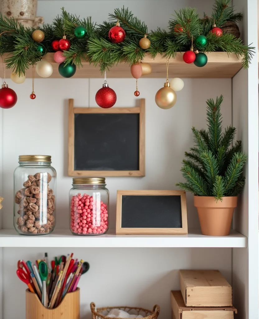 Transform Your Space: 19 Creative Christmas Shelf Decor Ideas You Won't Want to Miss! - 8. DIY Christmas Craft Corner