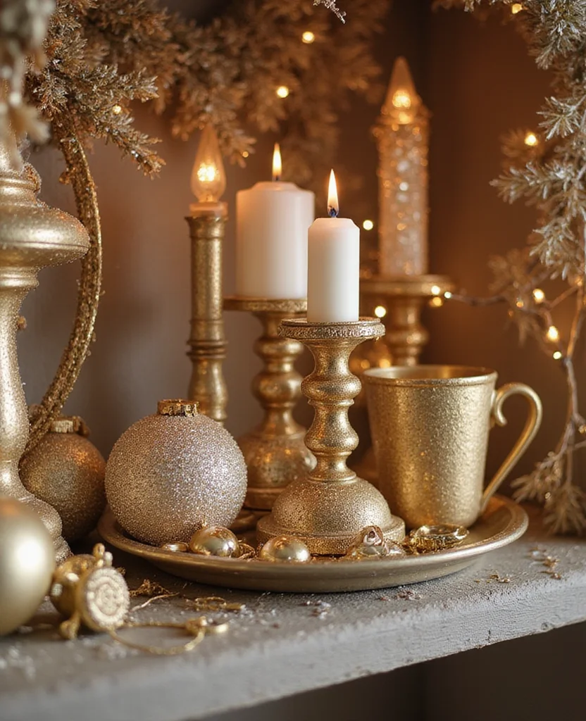 Transform Your Space: 19 Creative Christmas Shelf Decor Ideas You Won't Want to Miss! - 9. Glitzy Glam Holiday Shelf