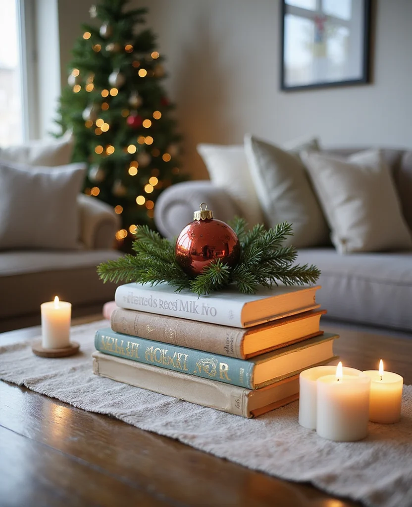 Transform Your Space: 19 Holiday Coffee Table Decor Ideas You Need to Try! - 10. Holiday Book Stack