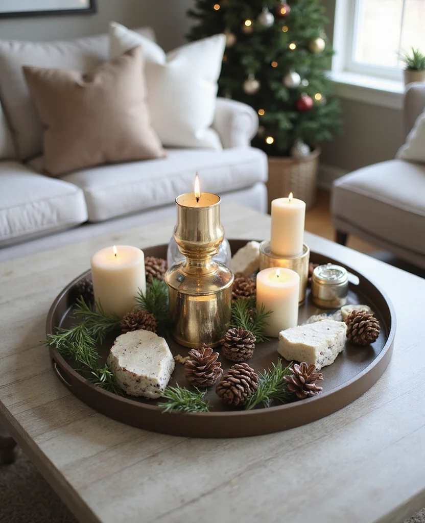 Transform Your Space: 19 Holiday Coffee Table Decor Ideas You Need to Try! - 14. Themed Holiday Trays