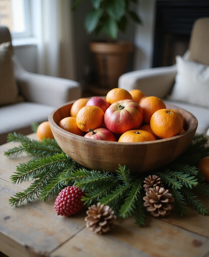 Transform Your Space: 19 Holiday Coffee Table Decor Ideas You Need to Try! - 8. Seasonal Fruit and Foliage