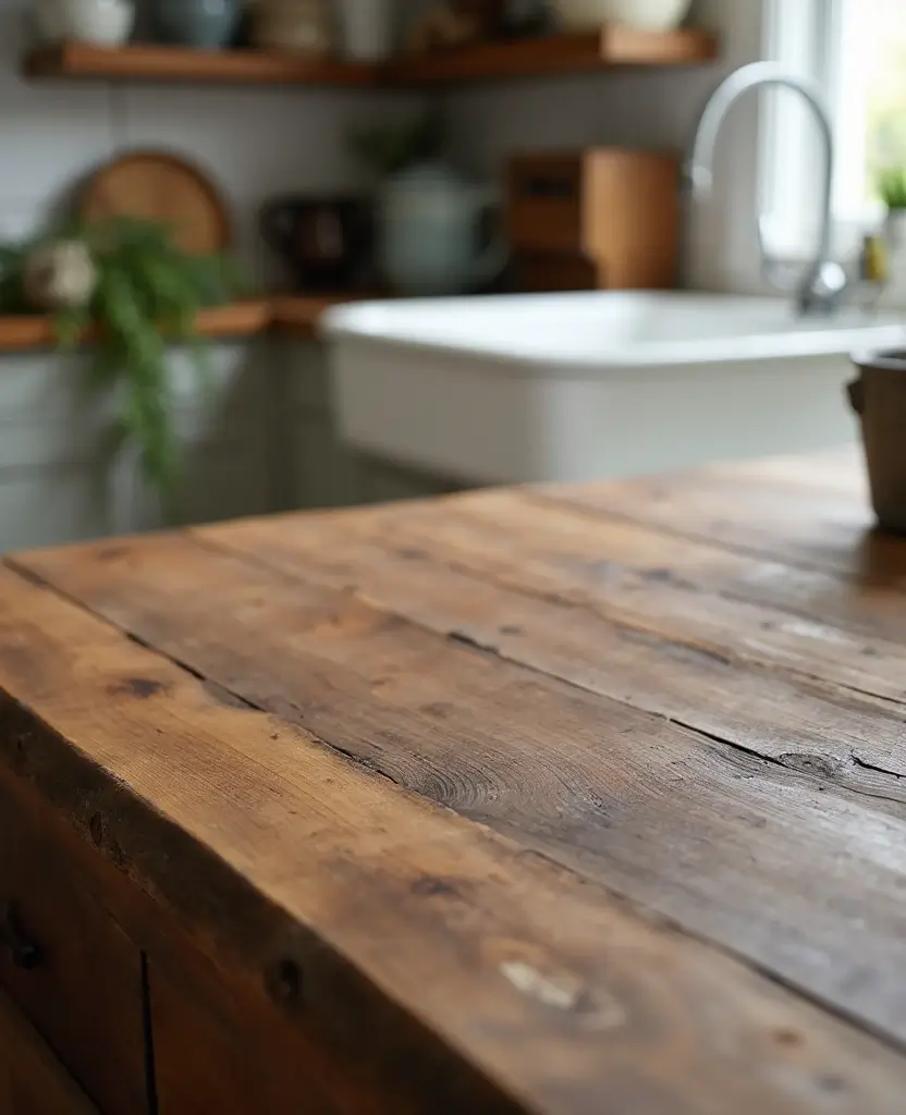 Transform Your Space: 19 Rustic Wood Countertops Kitchen Designs You’ll Adore! - 1. Reclaimed Barn Wood Beauty