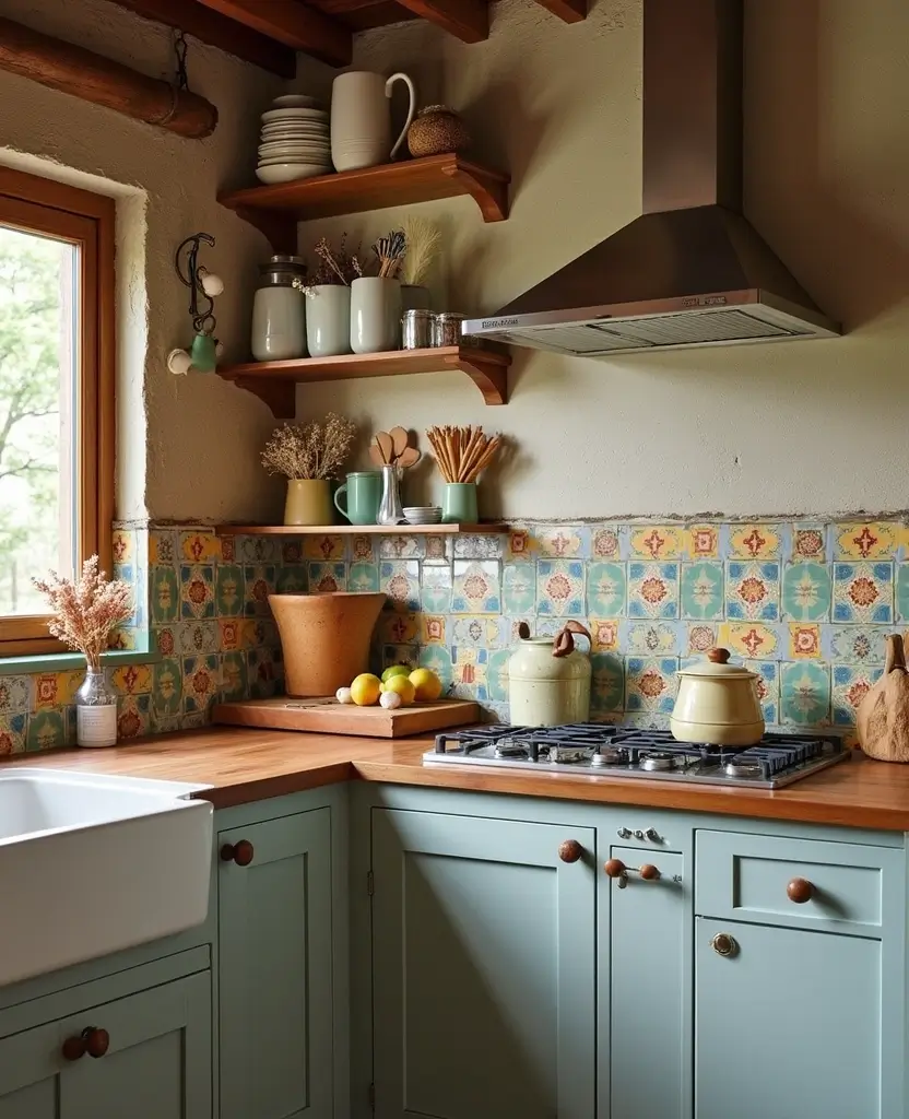 Transform Your Space: 19 Rustic Wood Countertops Kitchen Designs You’ll Adore! - 16. Colorful Backsplashes