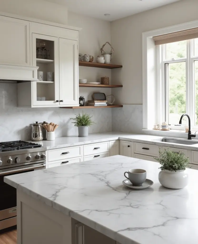 Transform Your Space: 19 White Granite Countertops That Exude Luxury! - 1. Crisp White and Grey Veining