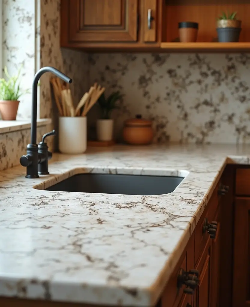 Transform Your Space: 19 White Granite Countertops That Exude Luxury! - 10. Soft White with Chocolate Brown Veins