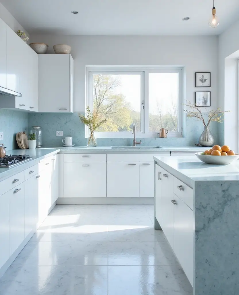 Transform Your Space: 19 White Granite Countertops That Exude Luxury! - 14. Icy White with Light Blue Highlights