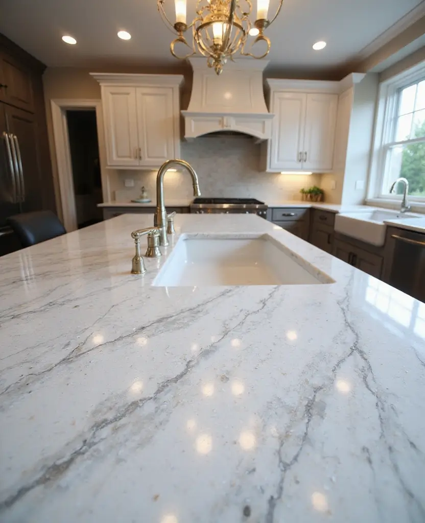 Transform Your Space: 19 White Granite Countertops That Exude Luxury! - 15. Shimmering White with Iridescent Flakes