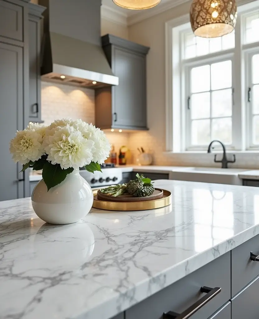 Transform Your Space: 19 White Granite Countertops That Exude Luxury! - 17. White Granite with Grey and Gold Fusion