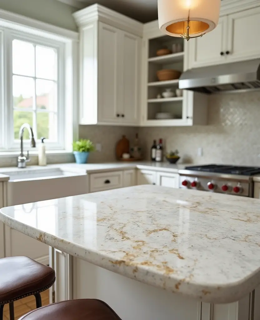 Transform Your Space: 19 White Granite Countertops That Exude Luxury! - 3. White Granite with Golden Flecks