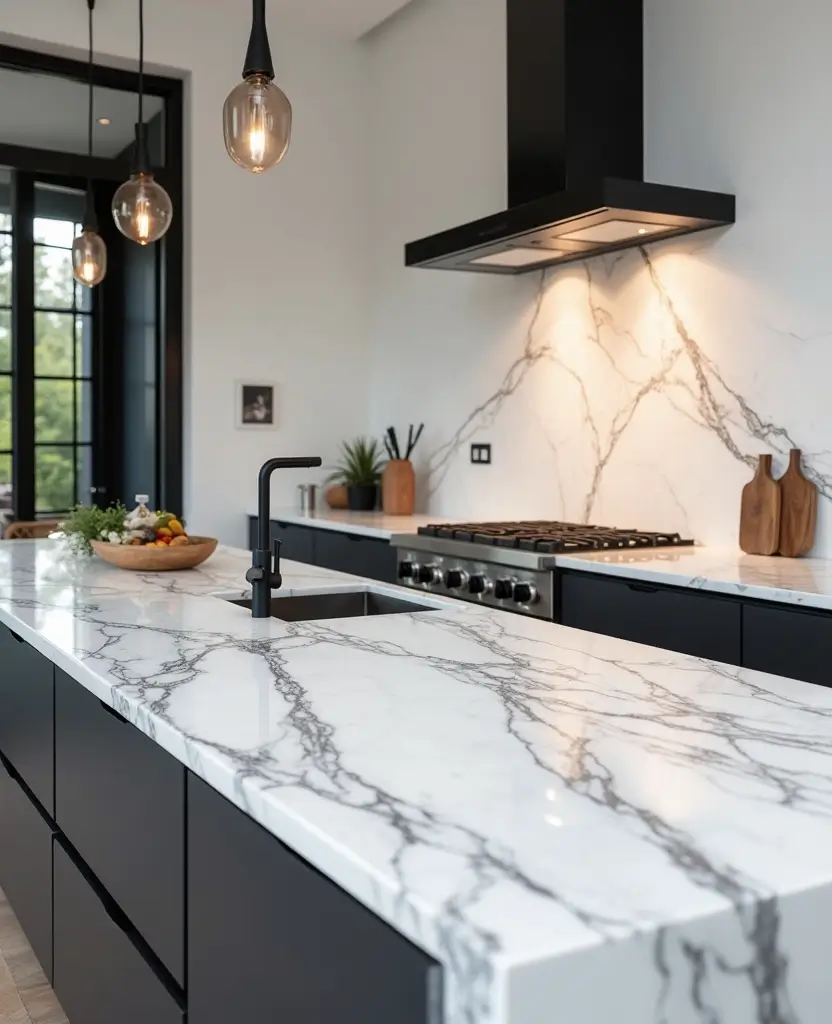 Transform Your Space: 19 White Granite Countertops That Exude Luxury! - 7. Elegant White with Charcoal Stripes
