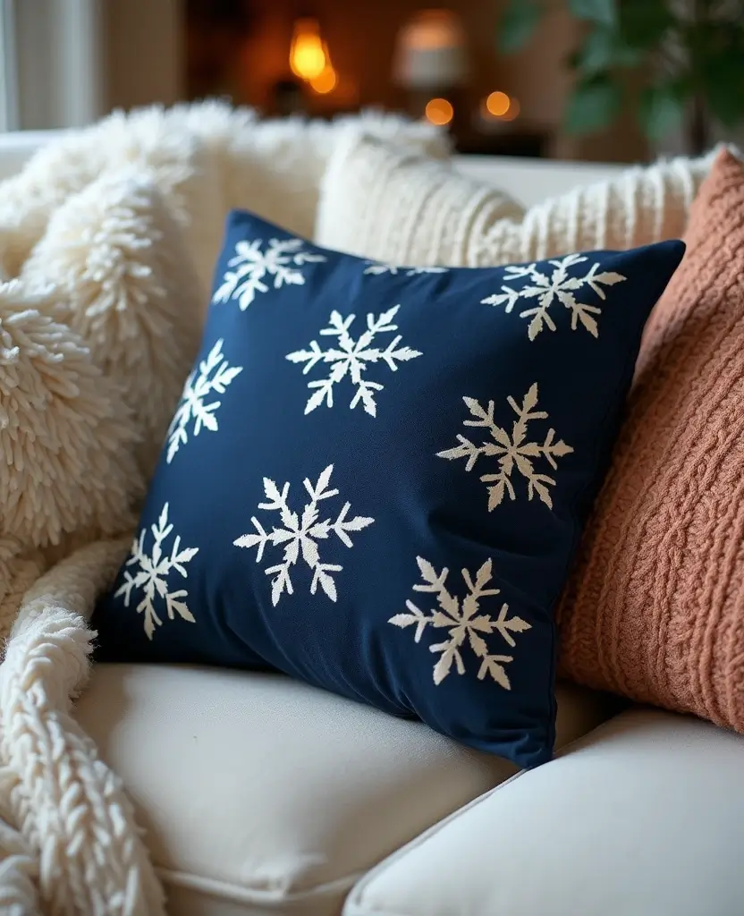 Transform Your Space with 19 Cozy Blue Holiday Decor Ideas for Your Living Room! 2 Transform Your Space with 19 Cozy Blue Holiday Decor Ideas for Your Living Room! - 1. Navy Blue Throw Pillows