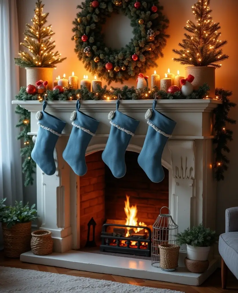 Transform Your Space with 19 Cozy Blue Holiday Decor Ideas for Your Living Room! 67 Transform Your Space with 19 Cozy Blue Holiday Decor Ideas for Your Living Room! - 10. Blue Stockings on the Mantel