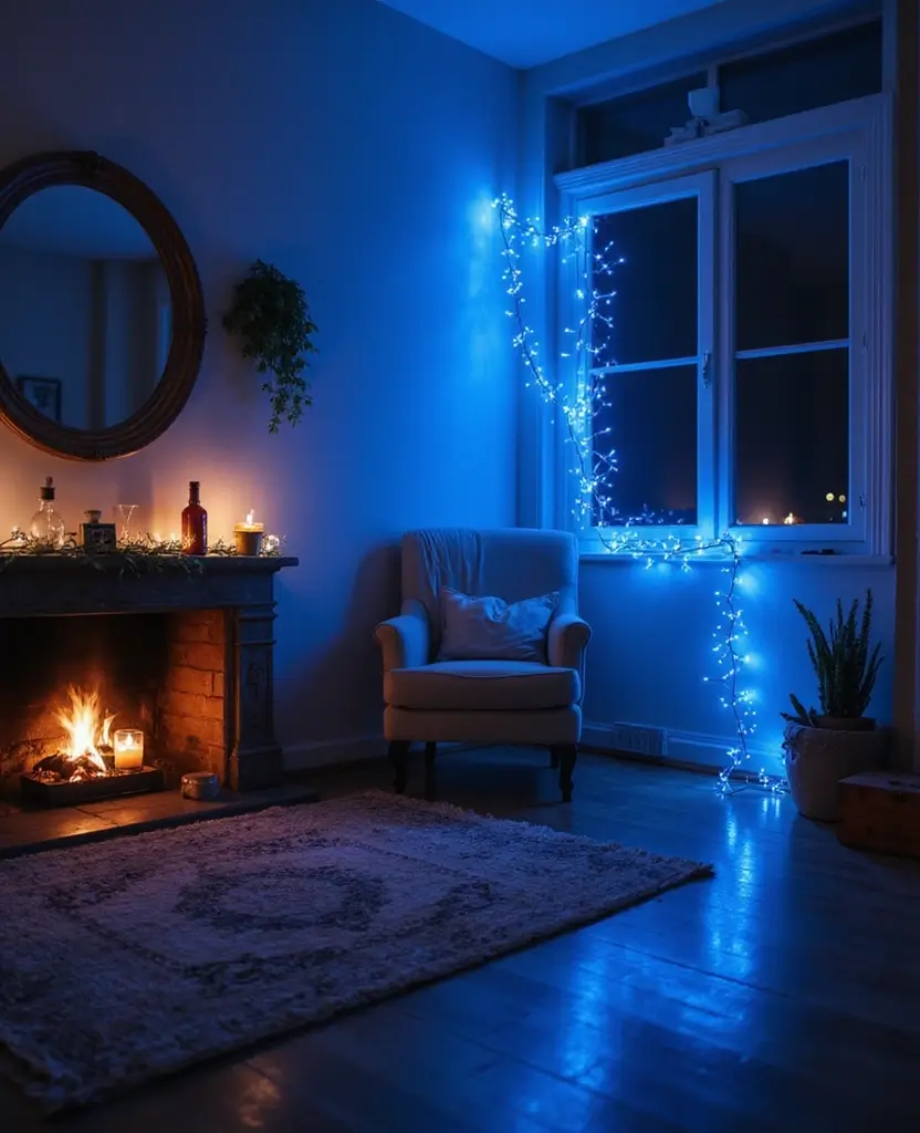 Transform Your Space with 19 Cozy Blue Holiday Decor Ideas for Your Living Room! 74 Transform Your Space with 19 Cozy Blue Holiday Decor Ideas for Your Living Room! - 11. Blue Fairy Lights