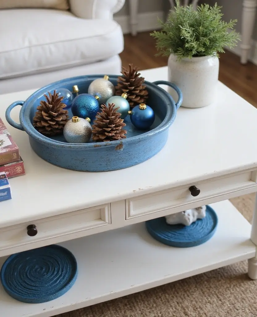 Transform Your Space with 19 Cozy Blue Holiday Decor Ideas for Your Living Room! 88 Transform Your Space with 19 Cozy Blue Holiday Decor Ideas for Your Living Room! - 13. Blue – Themed Coffee Table Decor