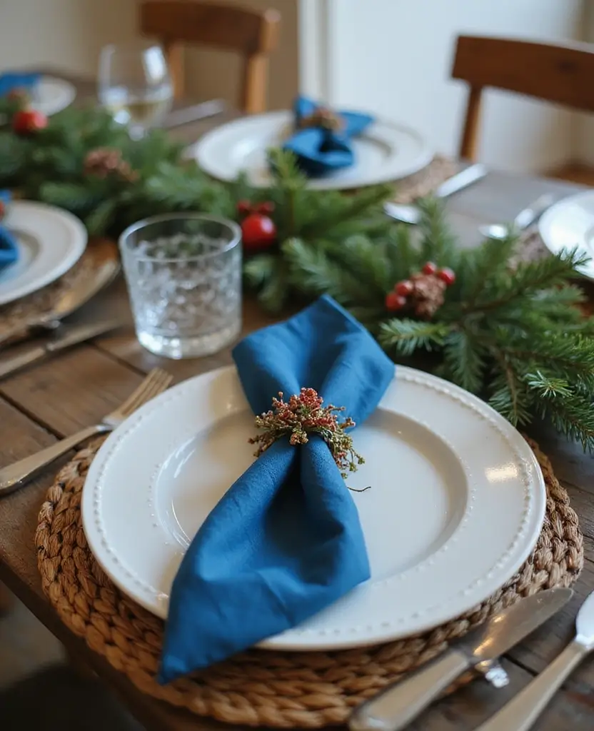 Transform Your Space with 19 Cozy Blue Holiday Decor Ideas for Your Living Room! 111 Transform Your Space with 19 Cozy Blue Holiday Decor Ideas for Your Living Room! - 16. Blue Holiday Napkins